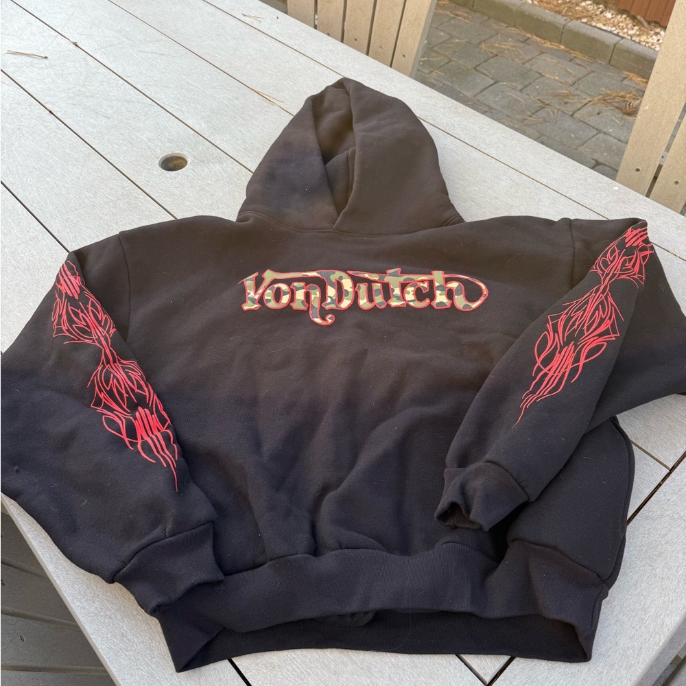 Von Dutch Black Hoodie with Red Accents Original made in USA